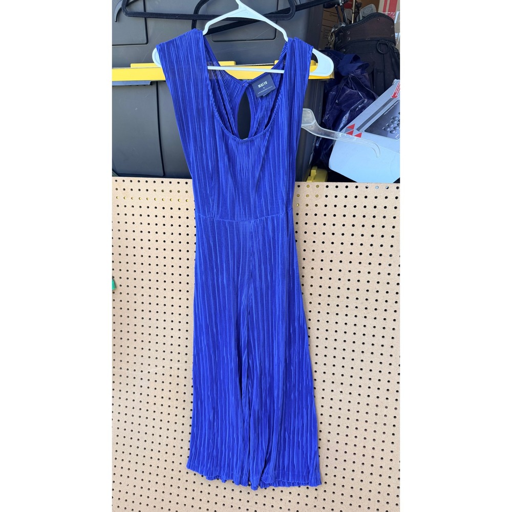 Maeve Anthropologie Cobalt Blue Plisse Wide Leg Jumpsuit Keyhole Back Size 2